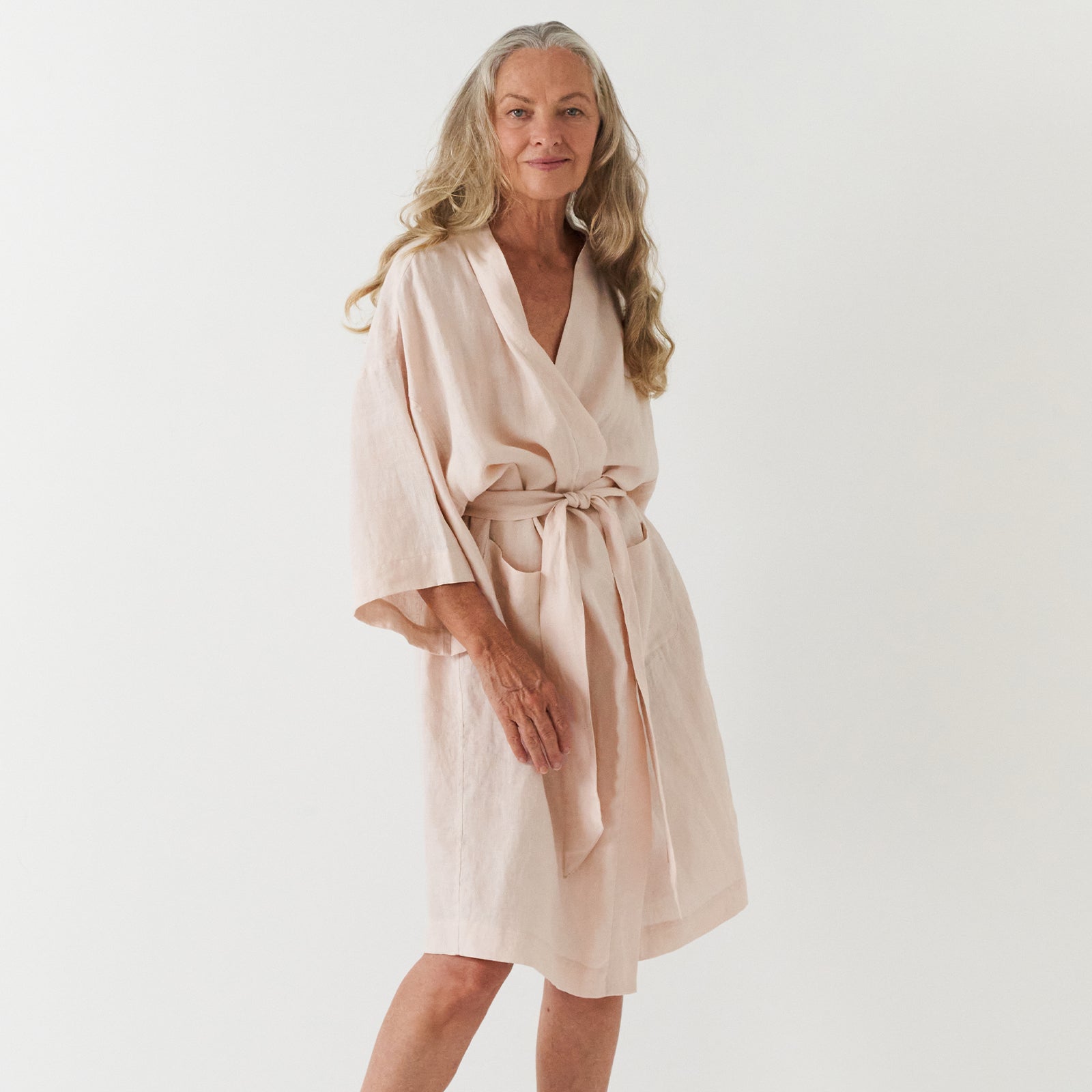 French Flax Linen Robe in Blush