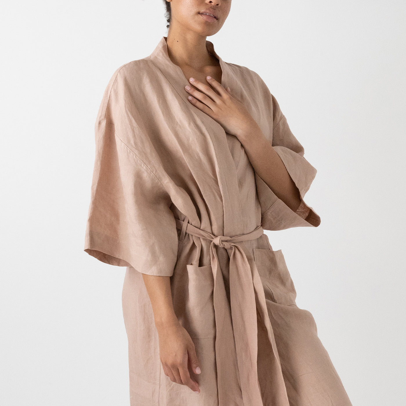 French Flax Linen Robe in Clay