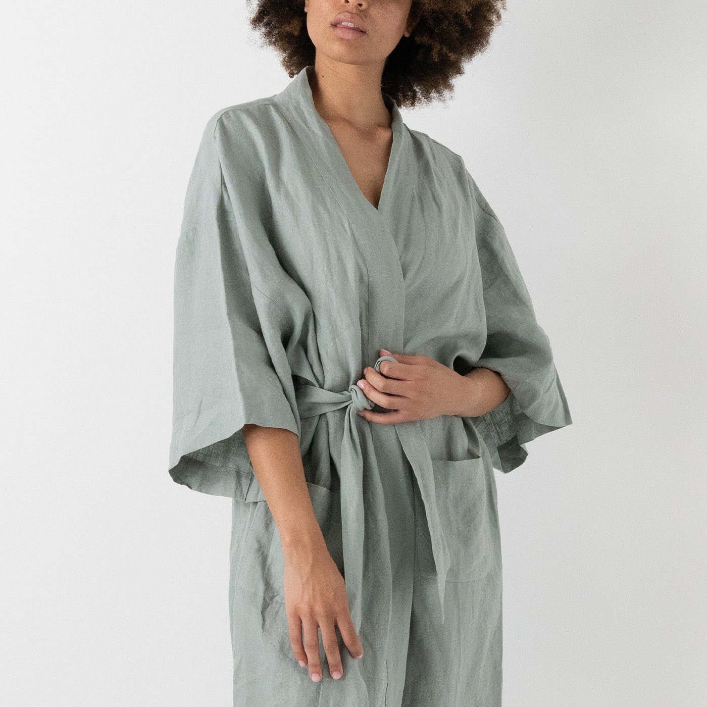 French Flax Linen Robe in Sage