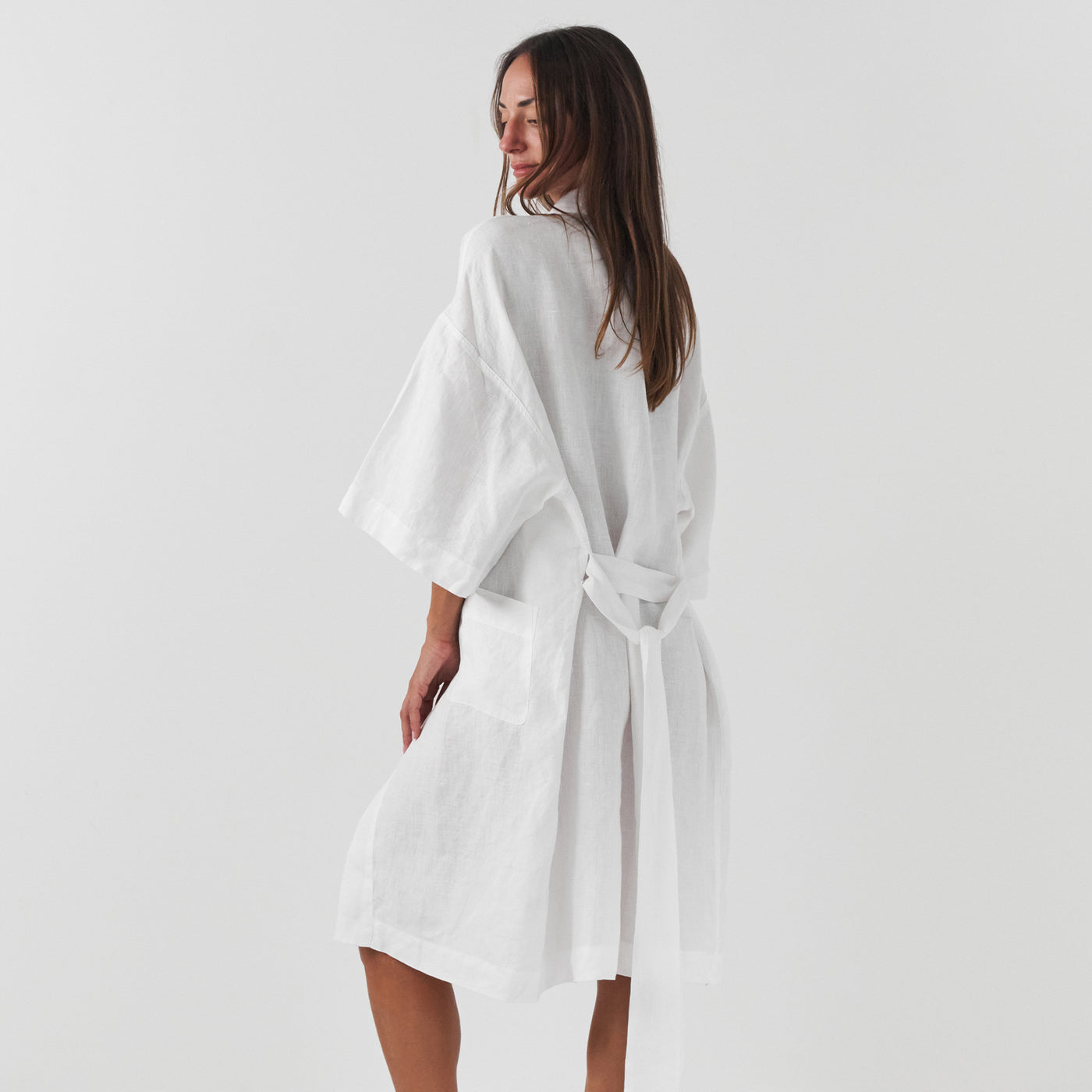 French Flax Linen Robe in White