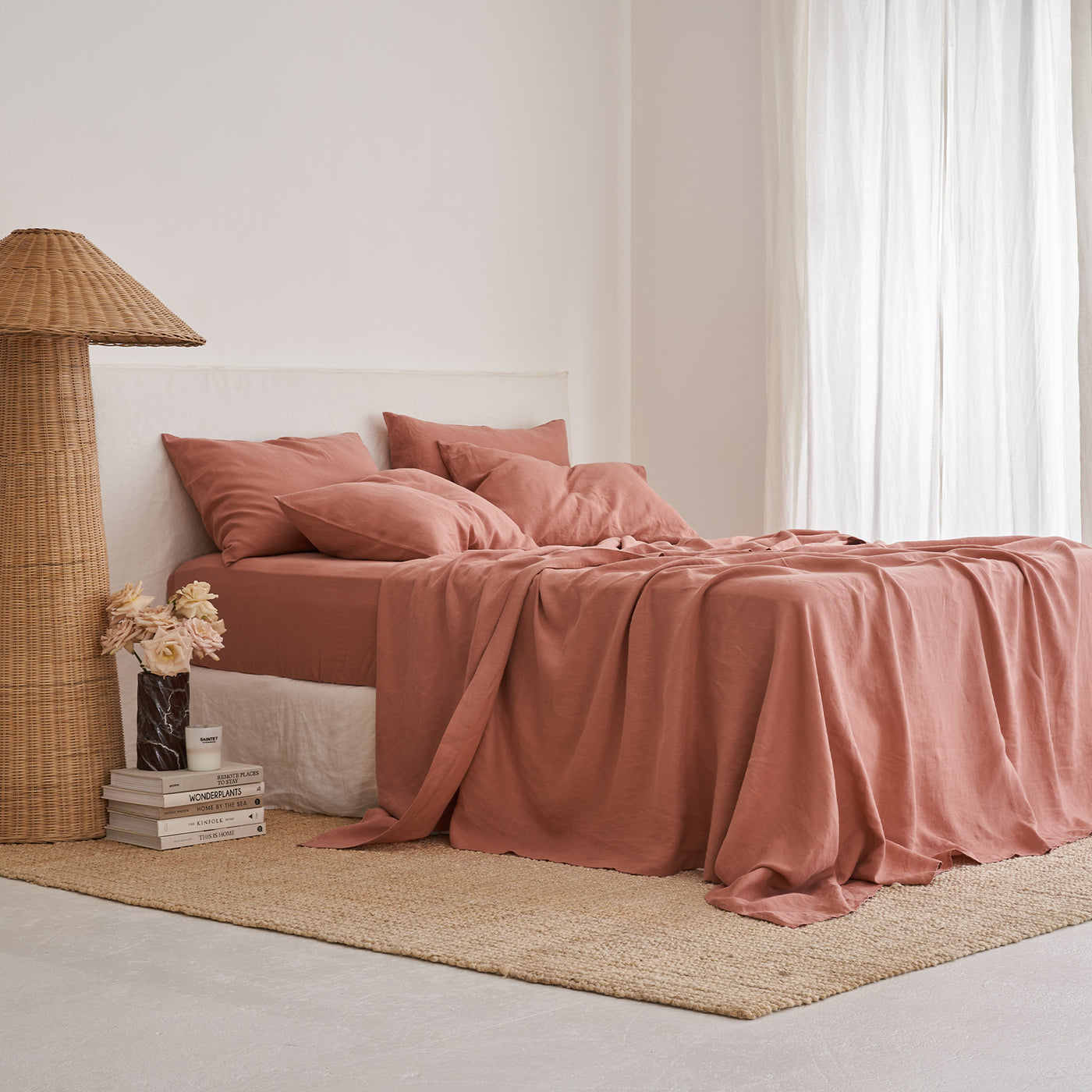 French Flax Linen Flat Sheet in Rosa