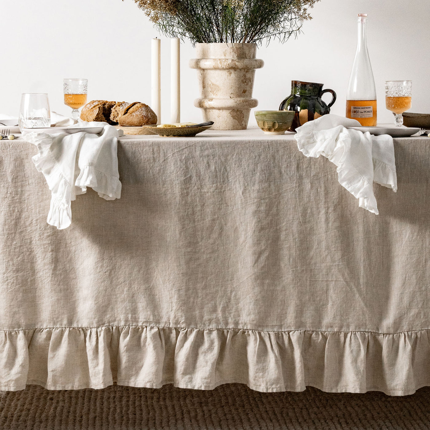 French Flax Linen Ruffles Table Cloth in Natural
