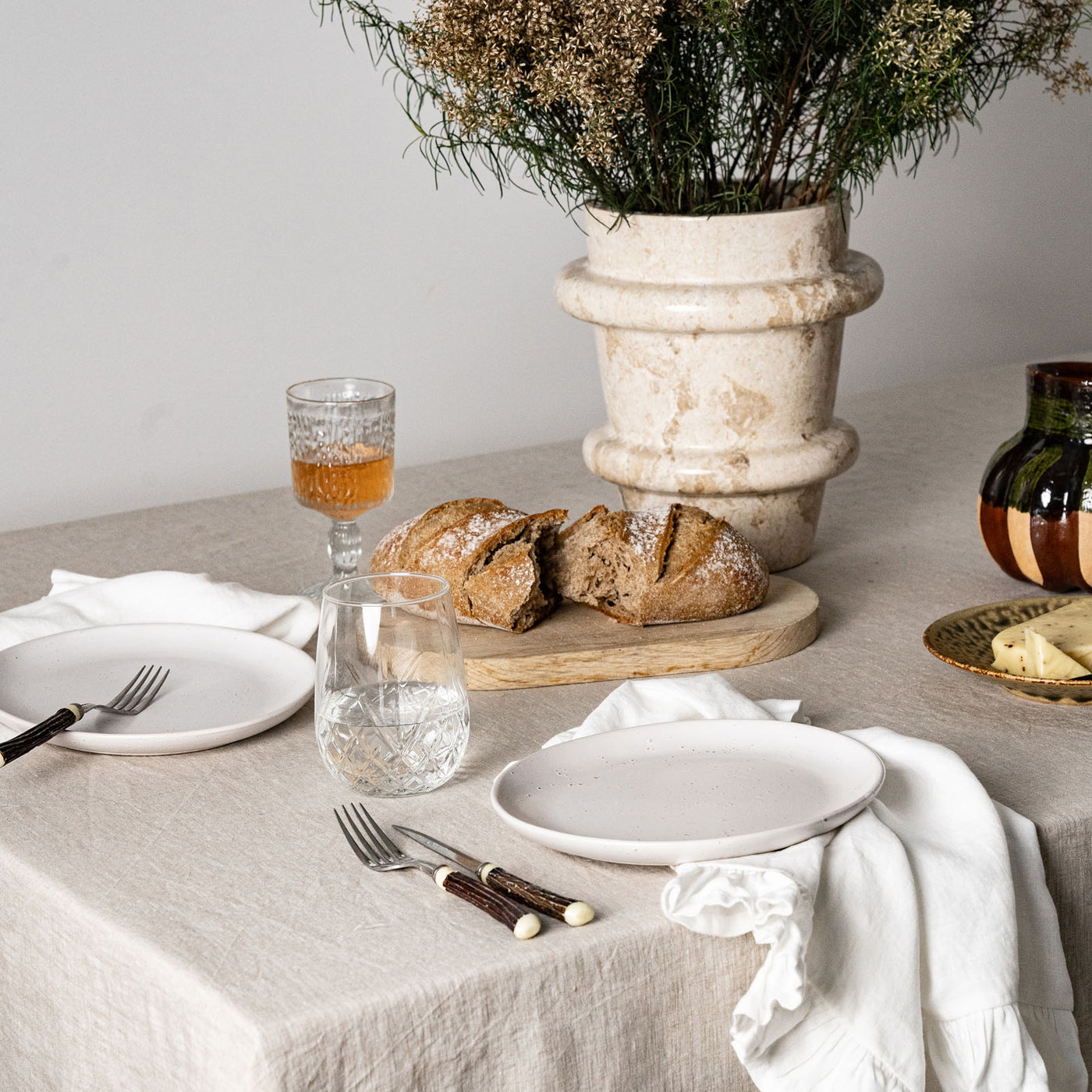 French Flax Linen Ruffles Table Cloth in Natural