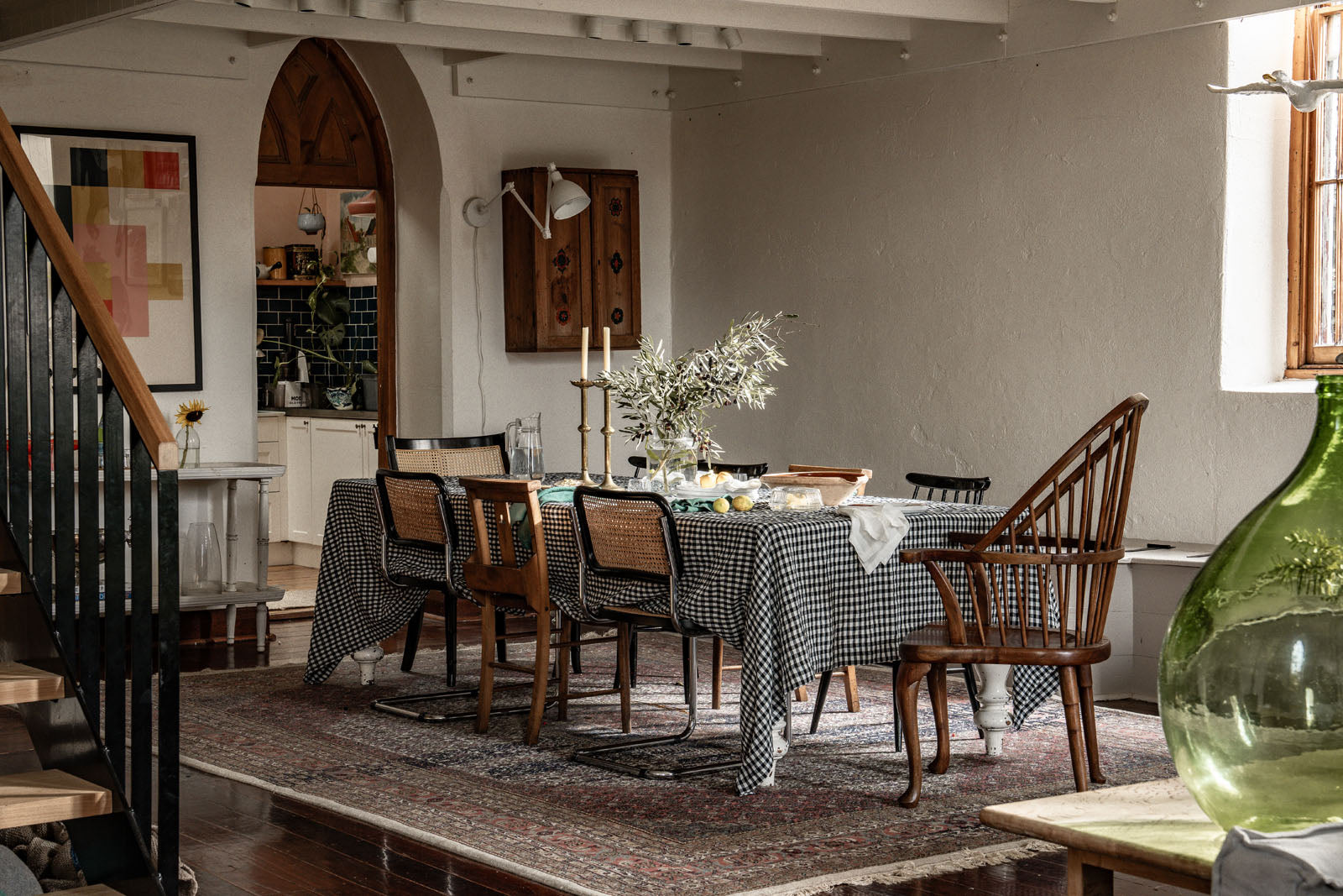 French Flax Linen Table Cloth in Charcoal Gingham