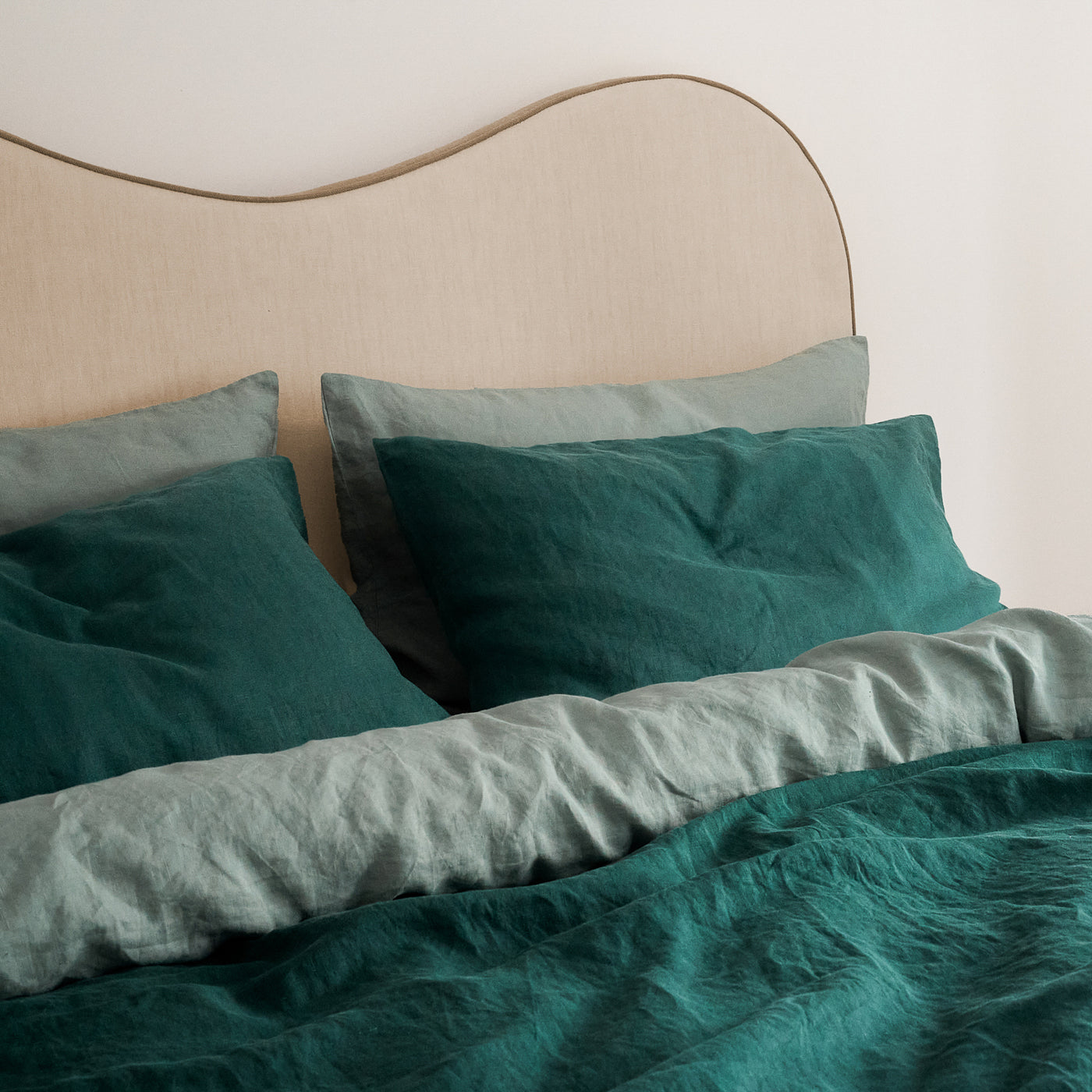 French Flax Linen Double Sided Quilt Cover in Sage/Jade