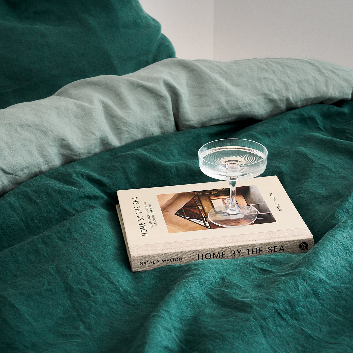 French Flax Linen Double Sided Quilt Cover in Sage/Jade