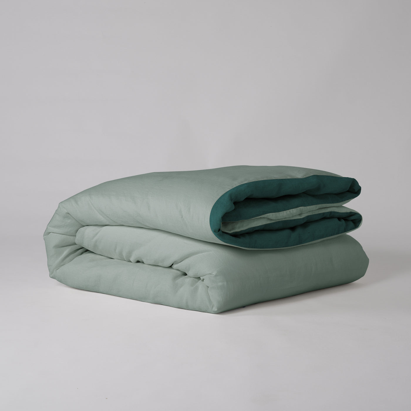 French Flax Linen Double Sided Quilt Cover in Sage/Jade