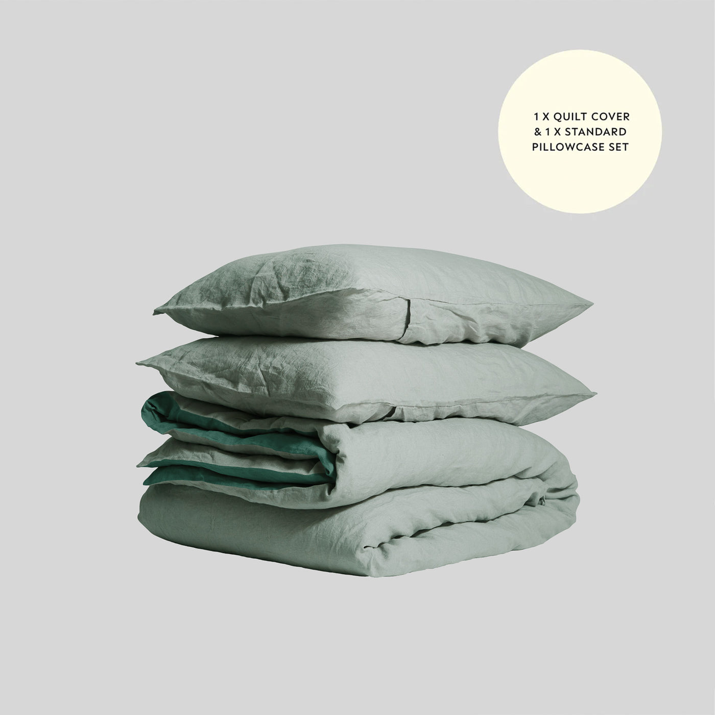 French Flax Linen Double Sided Quilt Cover Set in Sage/Jade