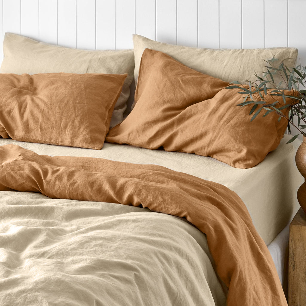 French Flax Linen Pillowcase Set in Sandalwood