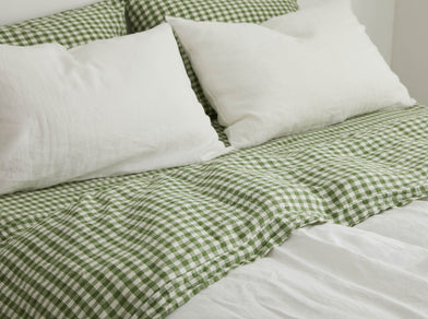 French Flax Linen Sheets in Ivy Gingham