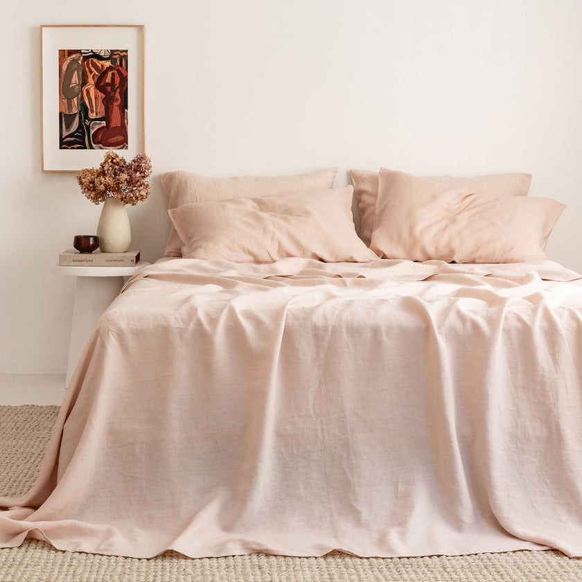 French Flax Linen Sheet Set in Blush