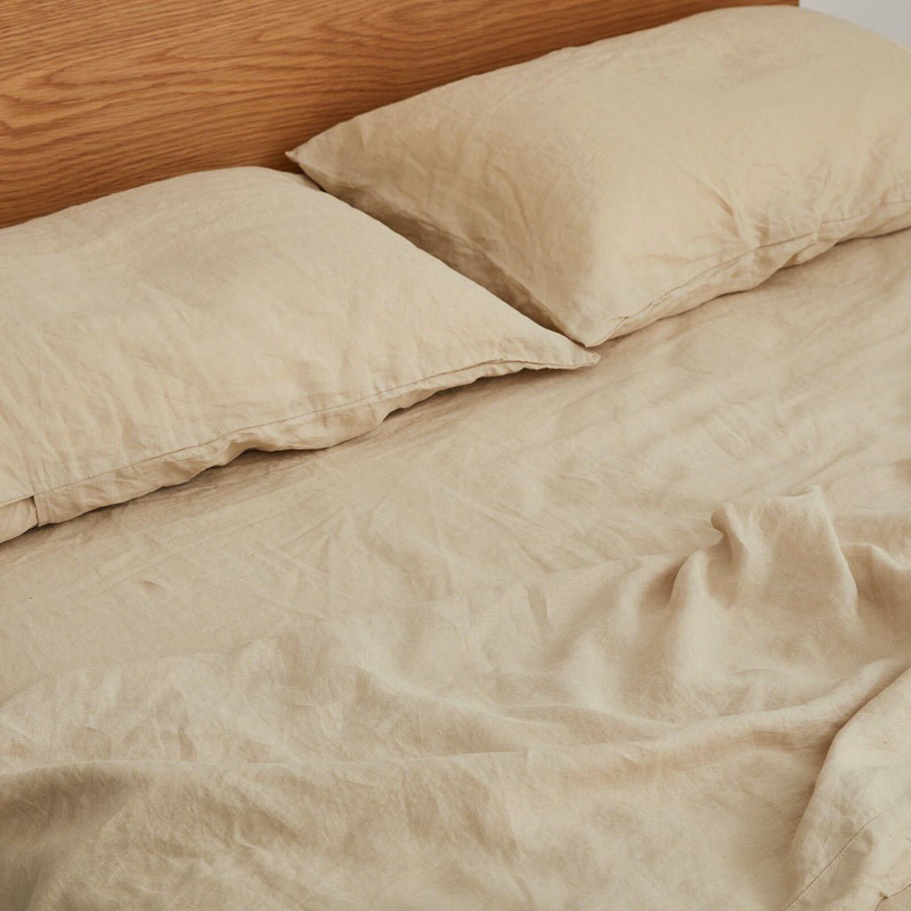 French Flax Linen Pillowcase Set in Creme