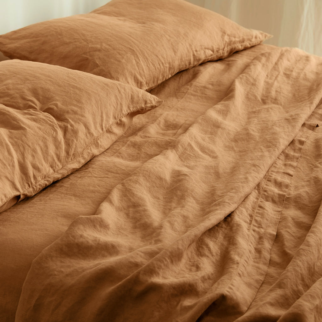 French Flax Linen Fitted Sheet in Sandalwood