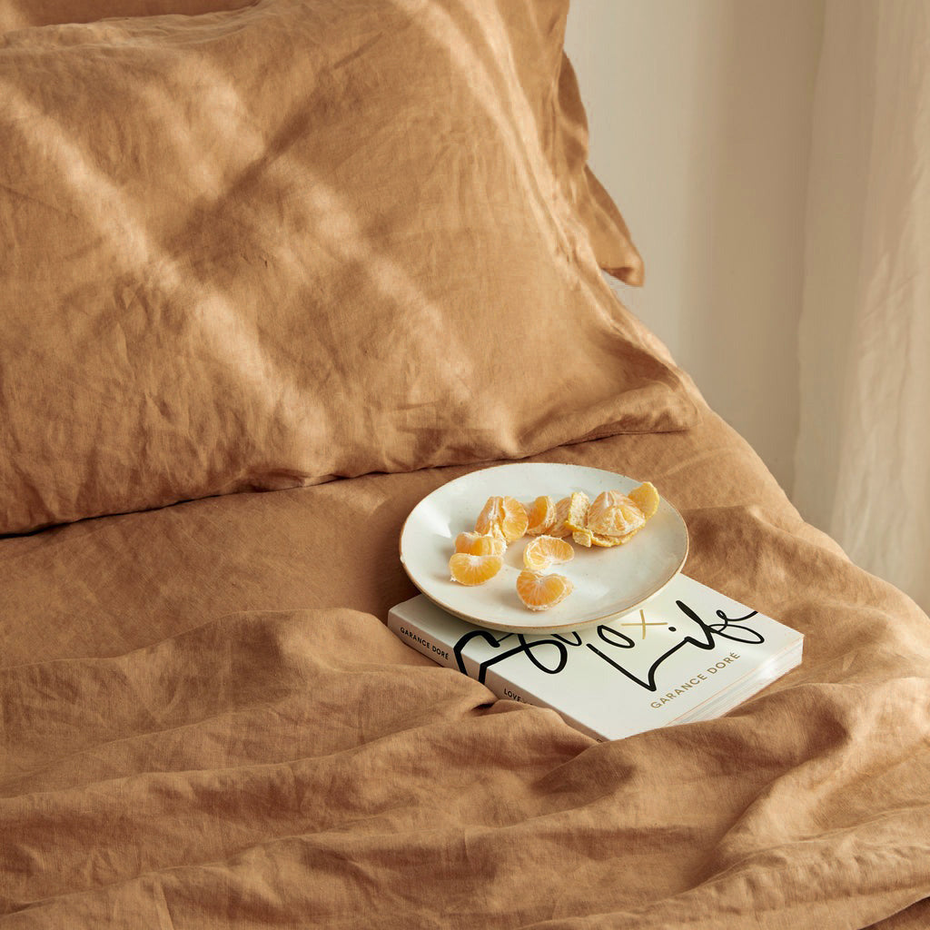 French Flax Linen Sheet Set in Sandalwood