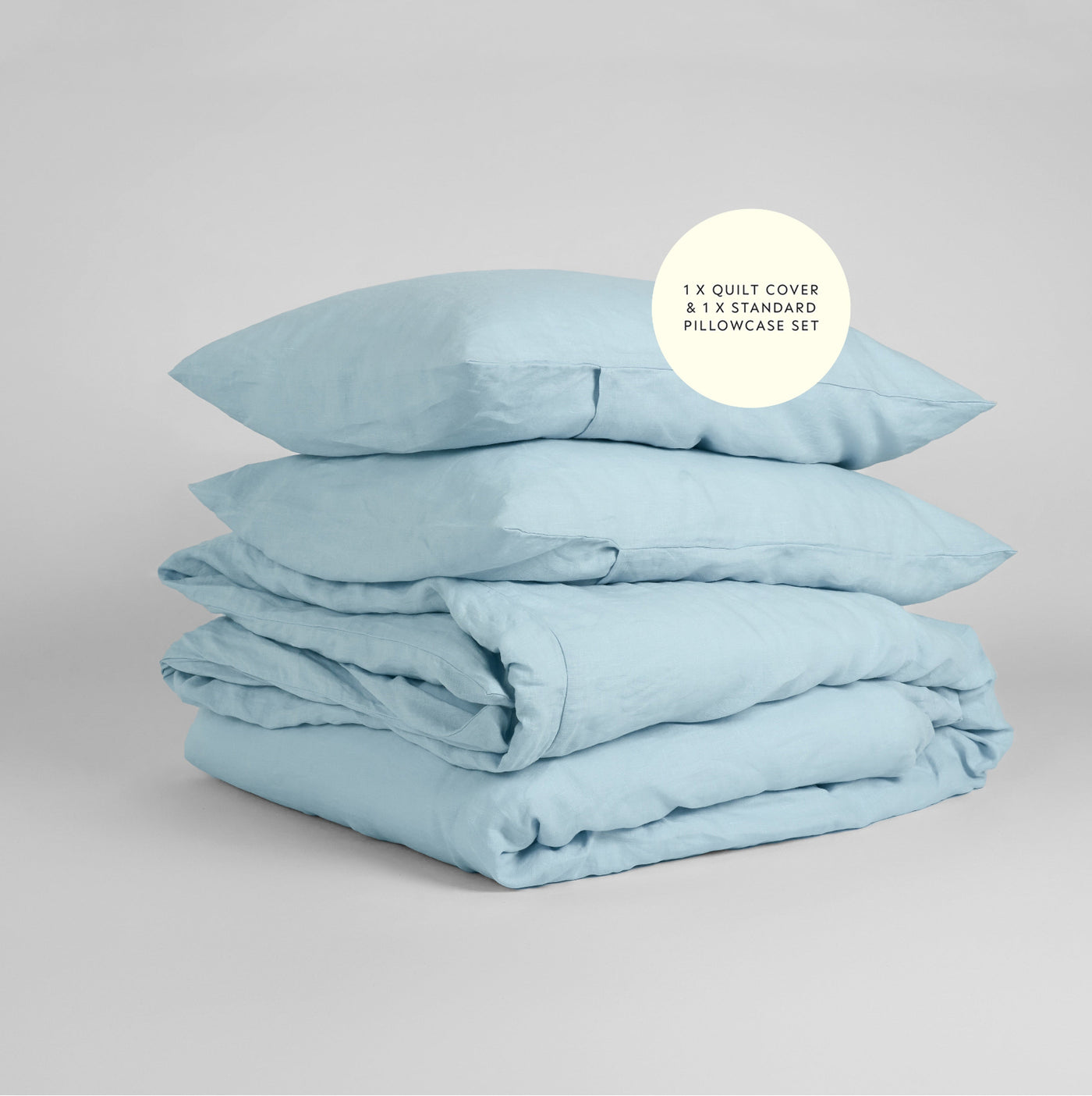 French Flax Linen Quilt Cover Set in Sky Blue