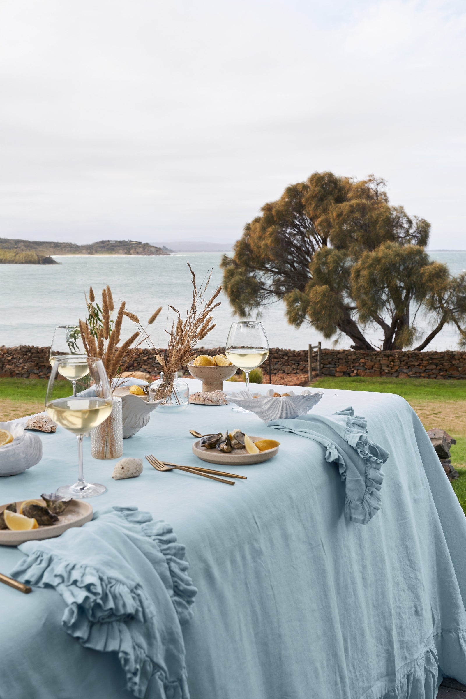 sky blue linen table cloth