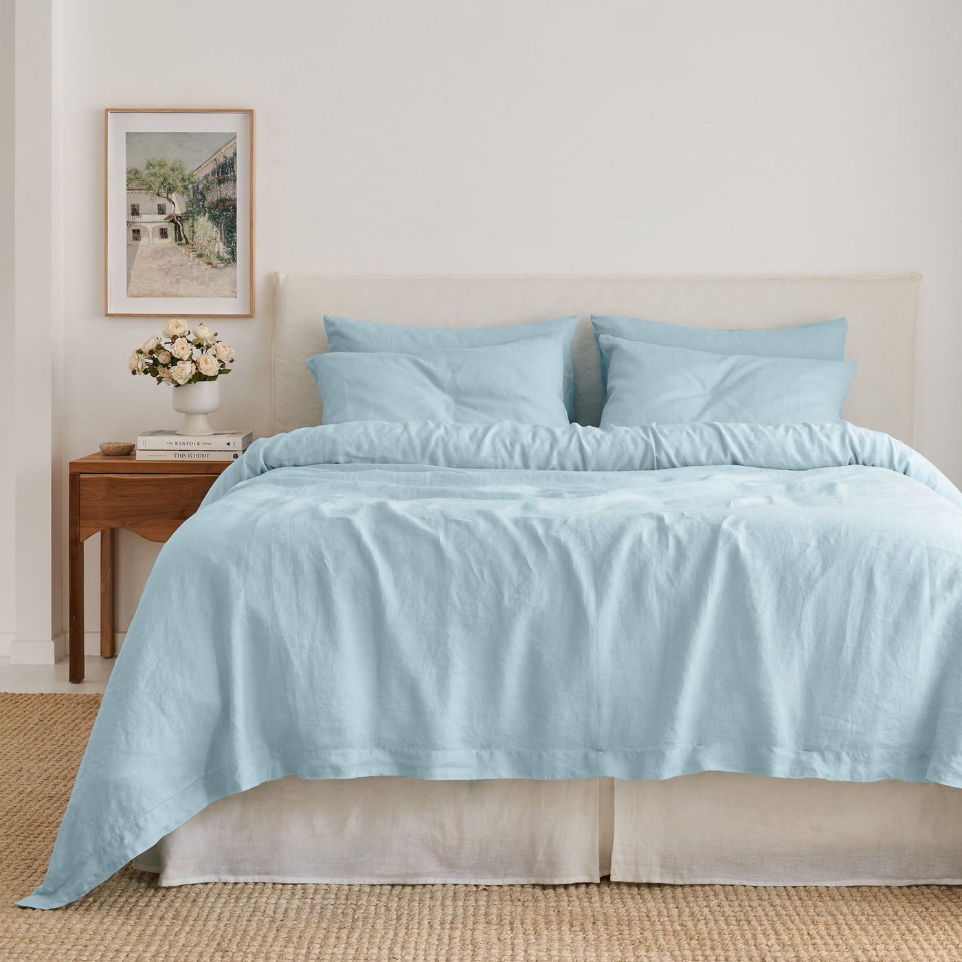 French Flax Linen Quilt Cover in Sky Blue
