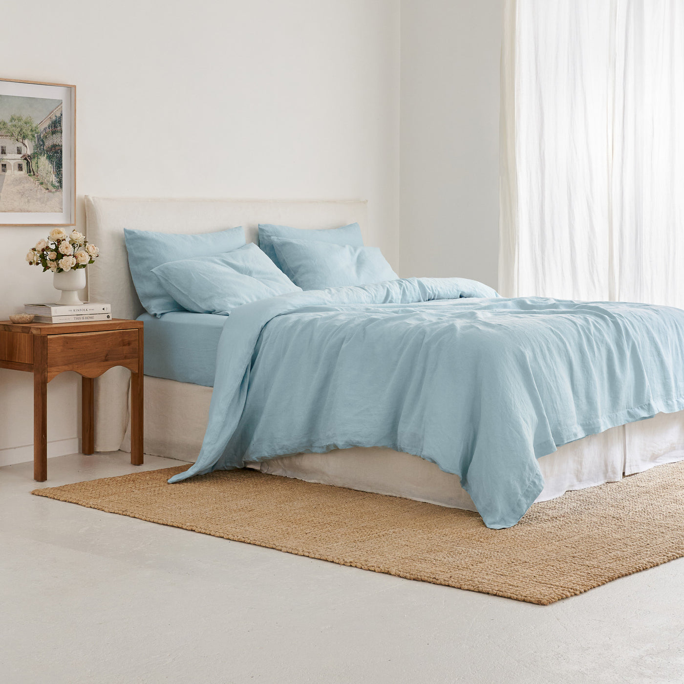 French Flax Linen Quilt Cover in Sky Blue