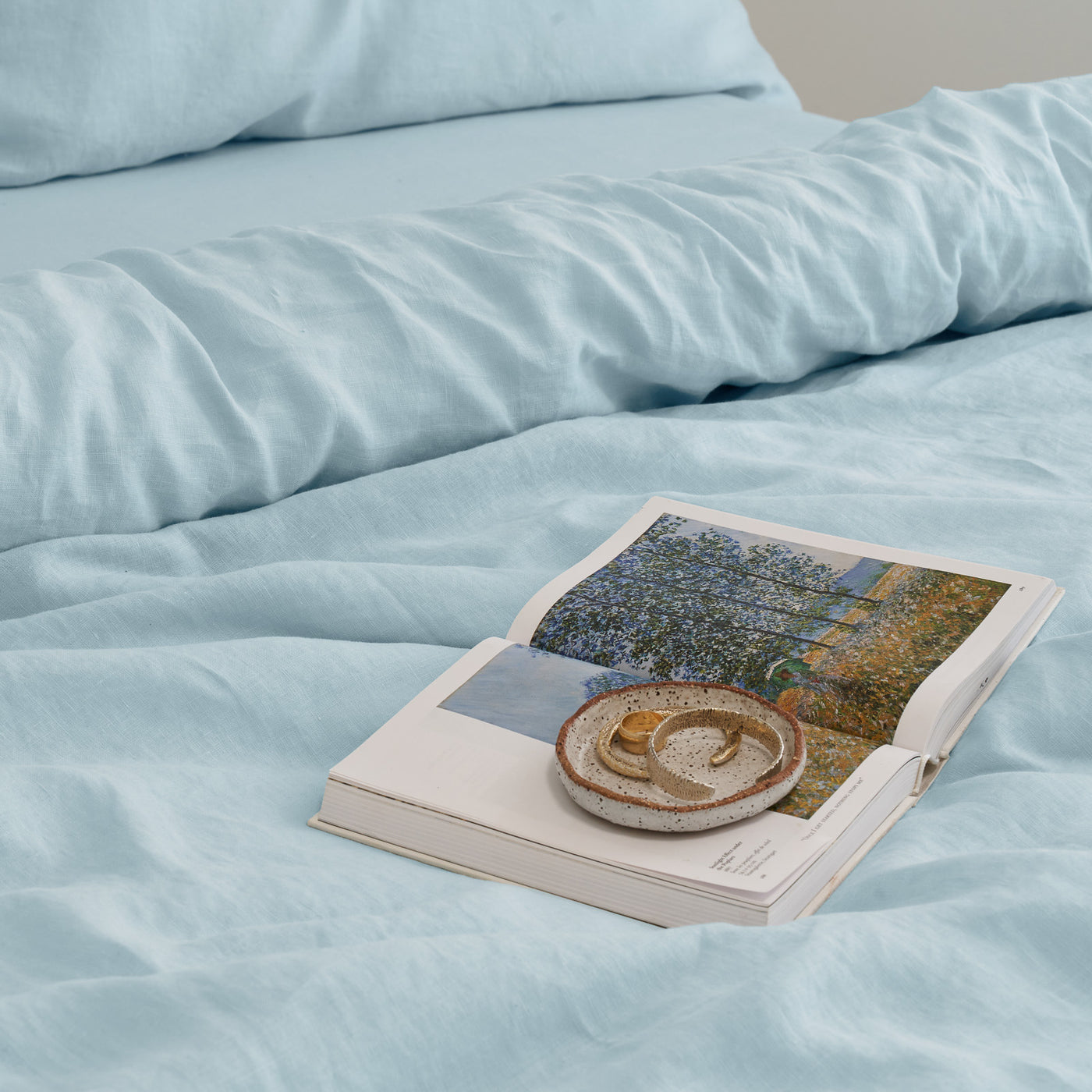 French Flax Linen Quilt Cover Set in Sky Blue