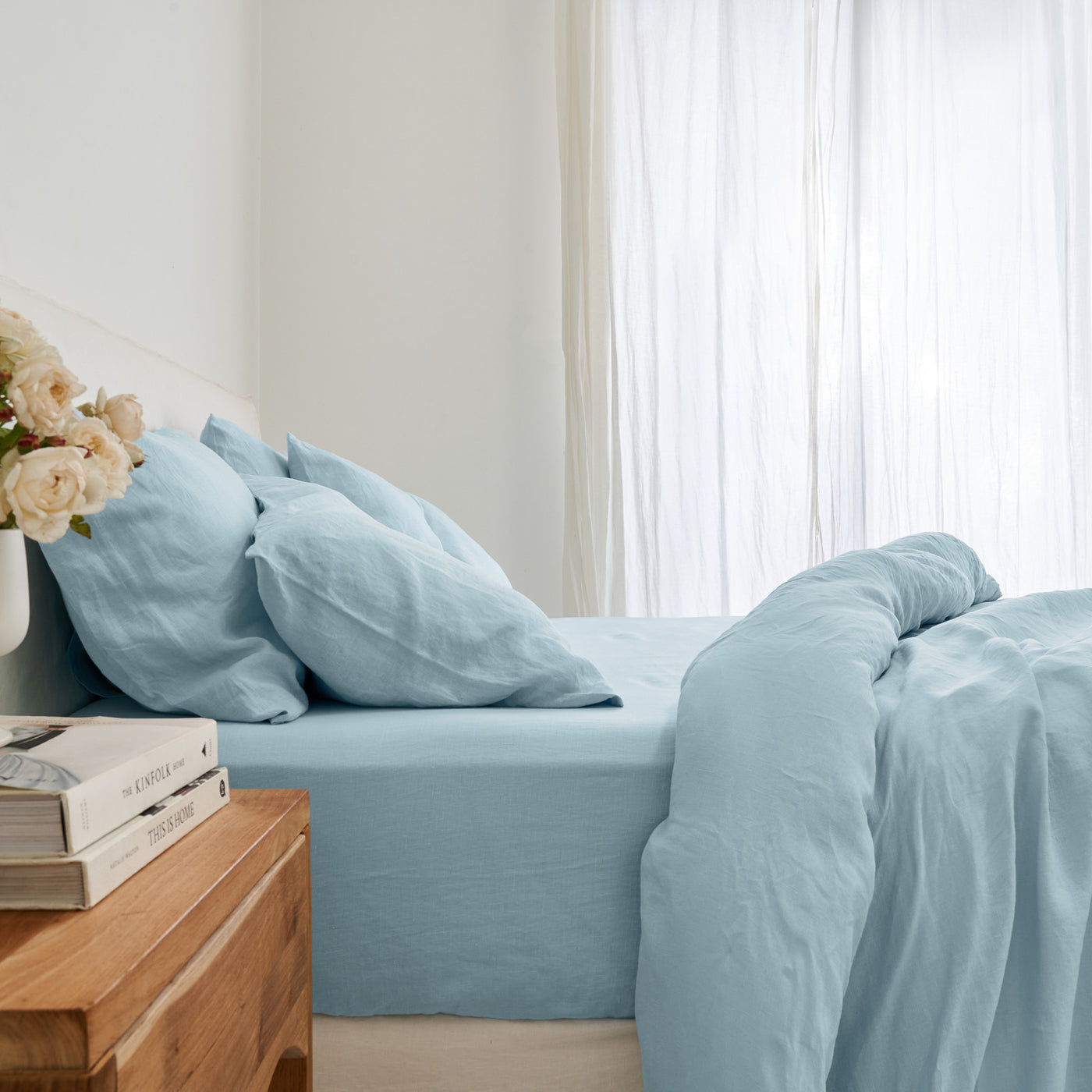 French Flax Linen Quilt Cover in Sky Blue