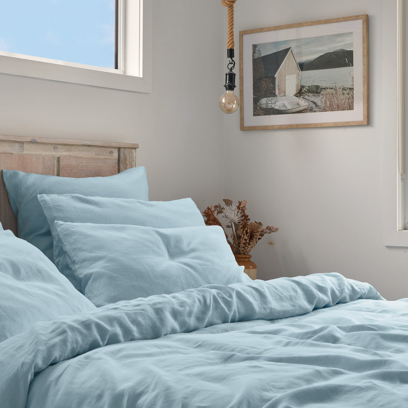 French Flax Linen Quilt Cover Set in Sky Blue