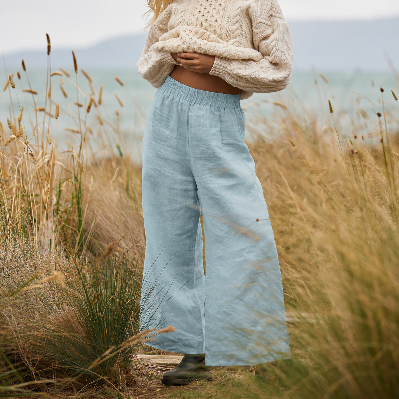 French Flax Linen Lounge Pant in Sky Blue