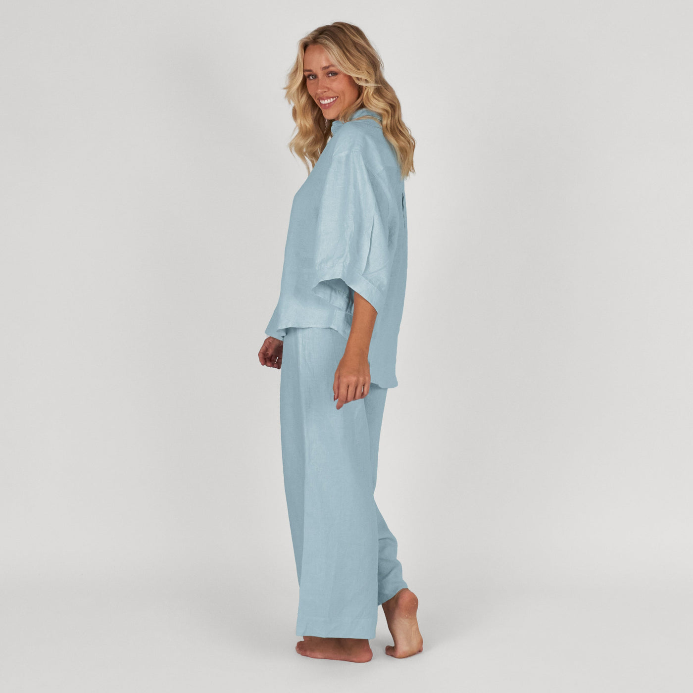 French Flax Linen Lounge Pant in Sky Blue