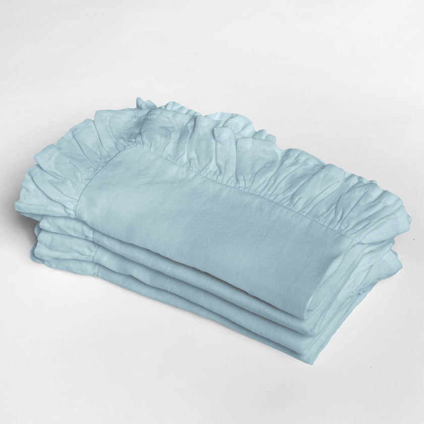 French Flax Linen Ruffles Napkins in Sky Blue