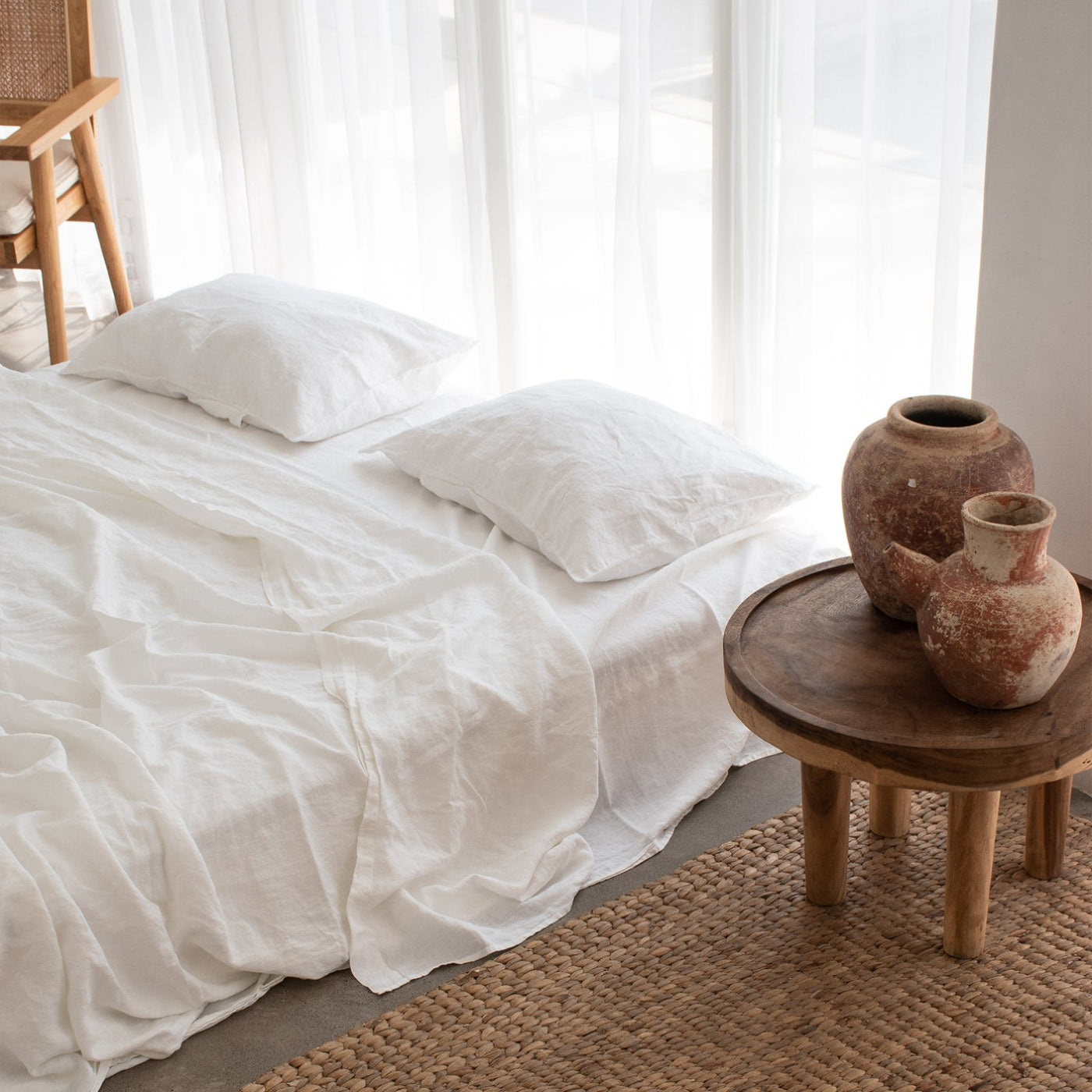 French Flax Linen Flat Sheet in White