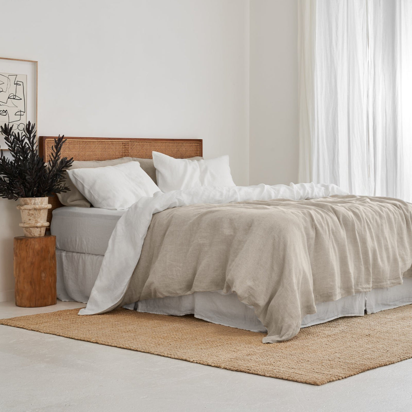 French Flax Linen Double Sided Quilt Cover in White/Natural