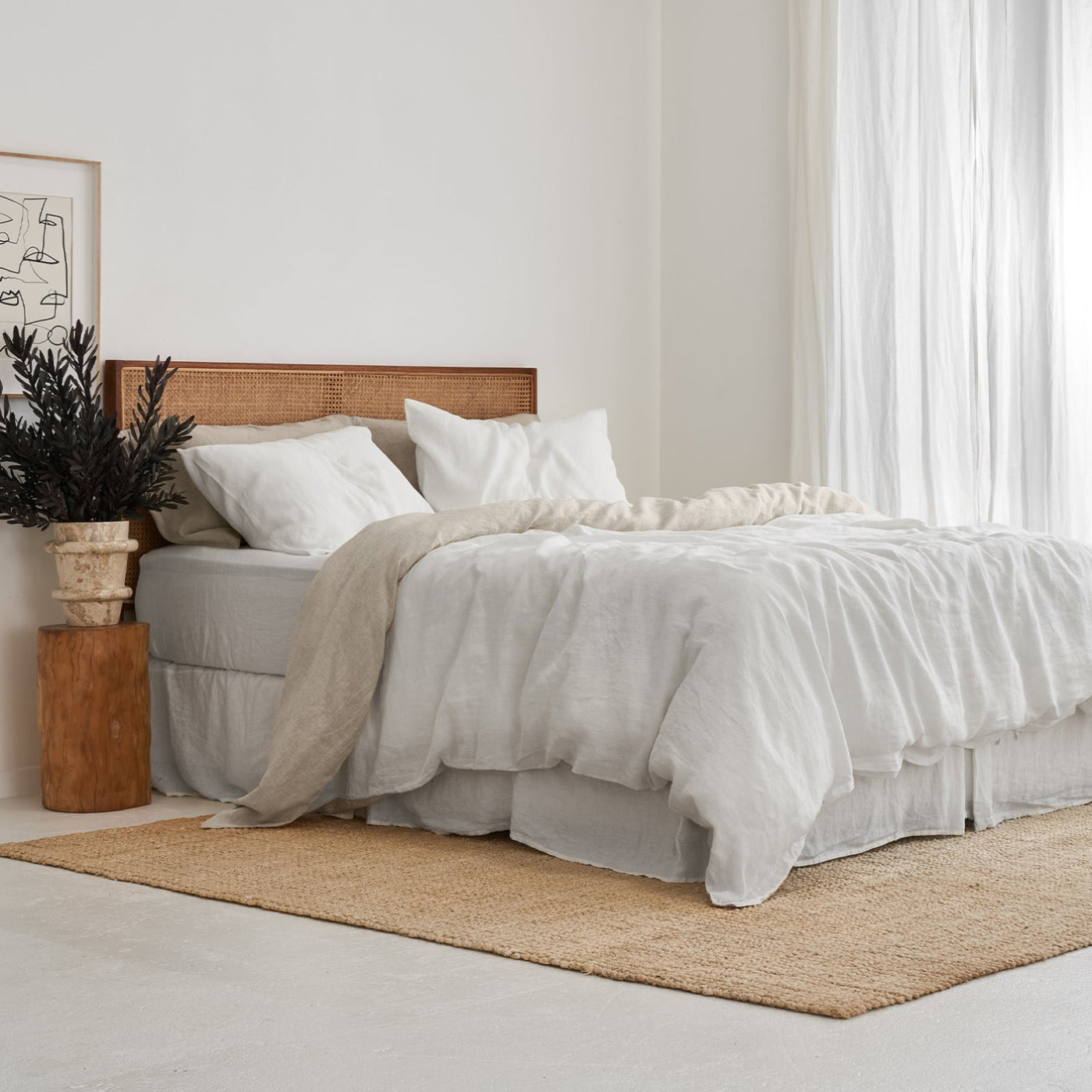 French Flax Linen Double Sided Quilt Cover in White/Natural