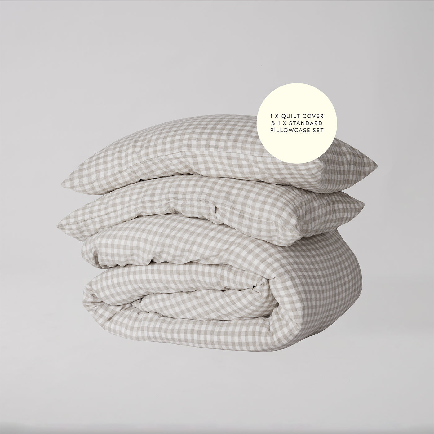 French Flax Linen Quilt Cover Set in Beige Gingham