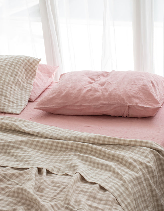 Beige Gingham & Wildflower Pink