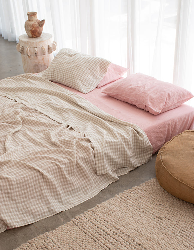 Beige Gingham & Wildflower Pink