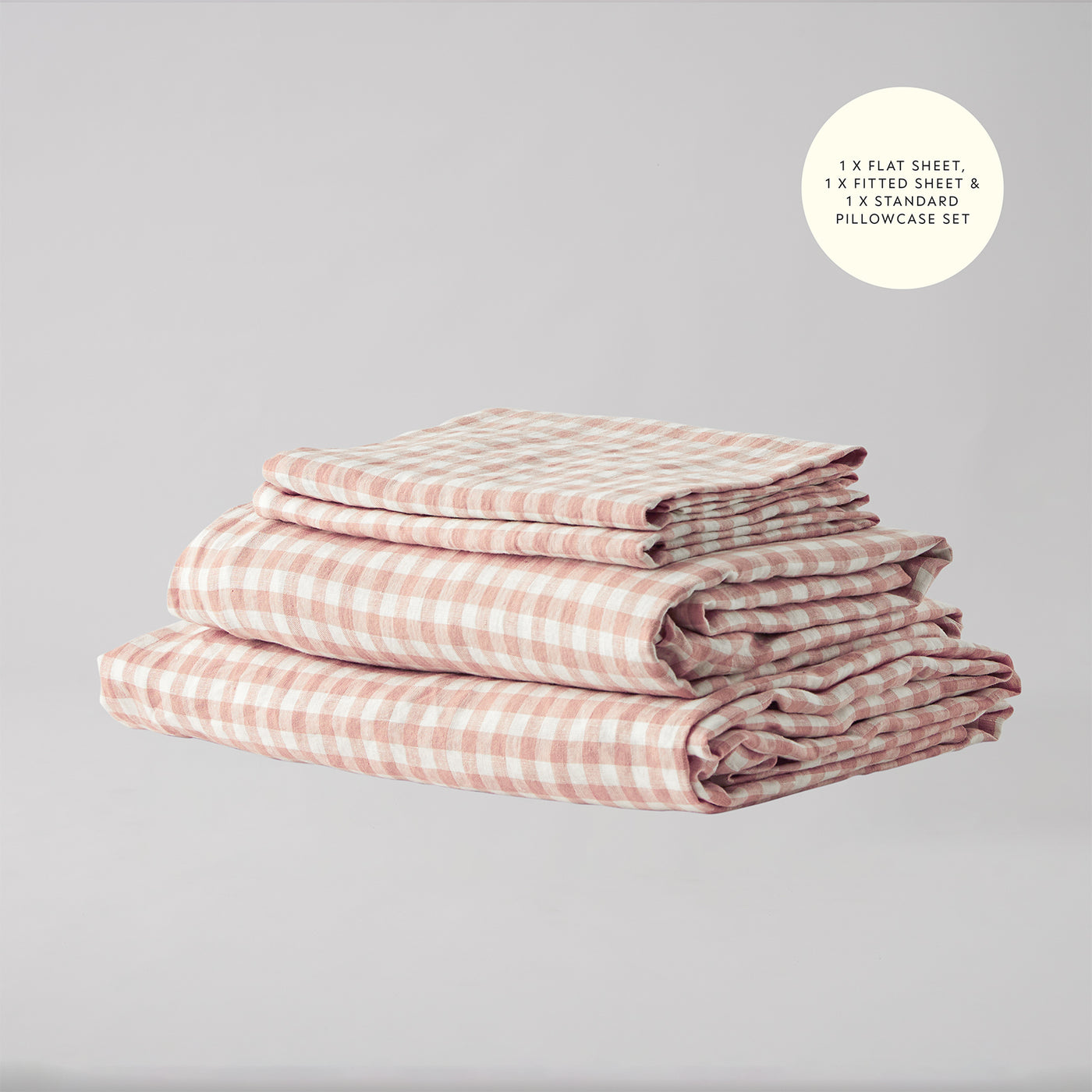 French Flax Linen Sheet Set in Clay Gingham
