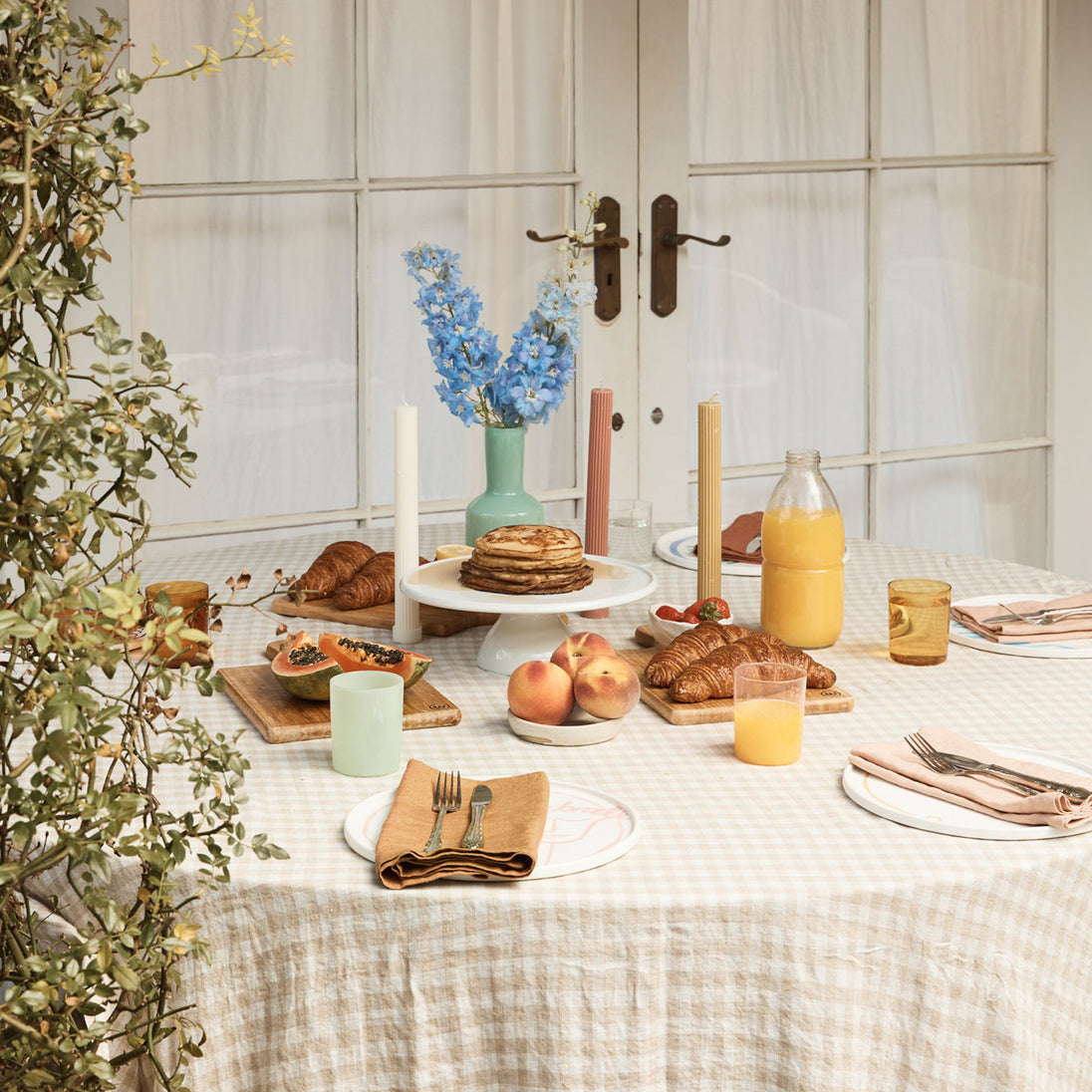 French Flax Linen Table Cloth in Milk