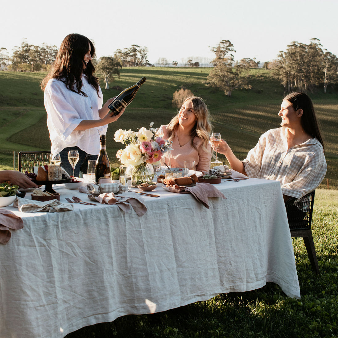 French Flax Linen Table Cloth in Ivy Gingham