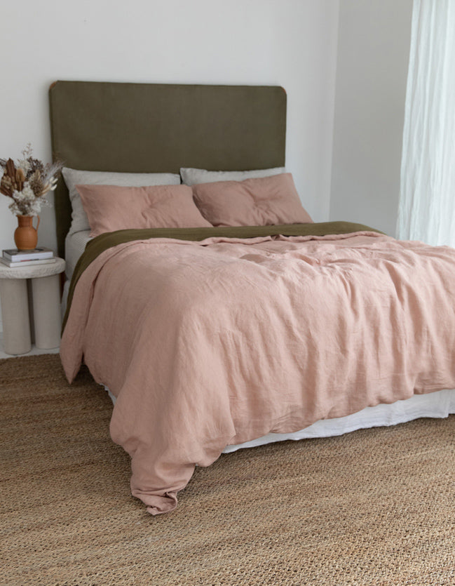 French linen, lookbook, clay, olive, stripe, bedding