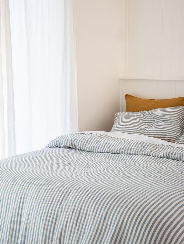 Marine Blue & Mustard French Linen Bedding Lookbook