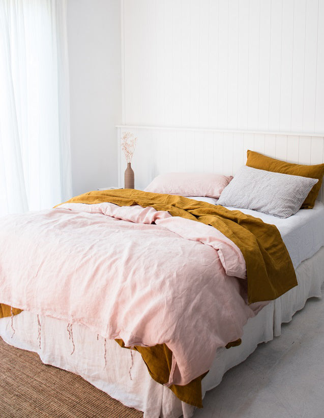 Mustard & Blush French Linen Bedding - Lookbook