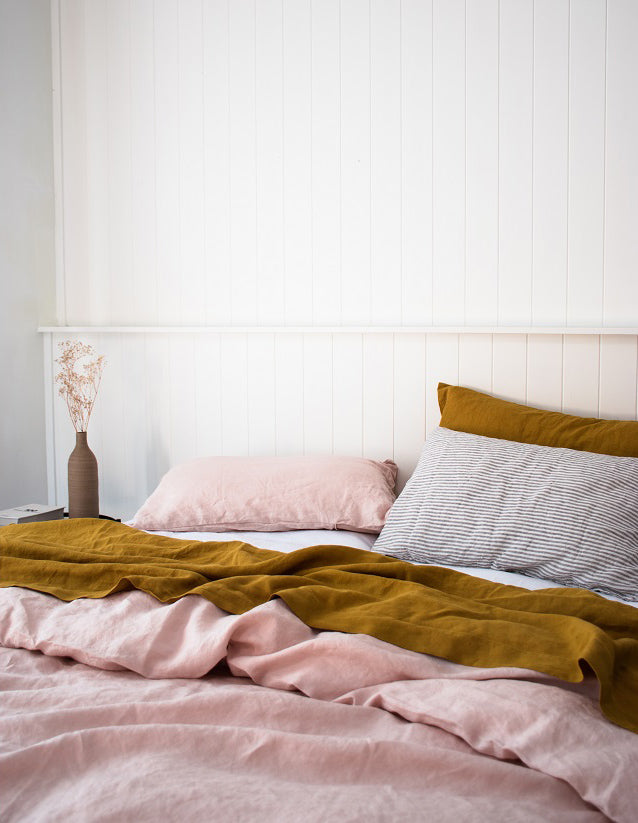 Mustard & Blush French Linen Bedding - Lookbook