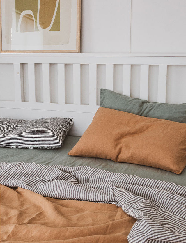 Sage, Sandalwood & Stripe French Linen Bedding - Lookbook