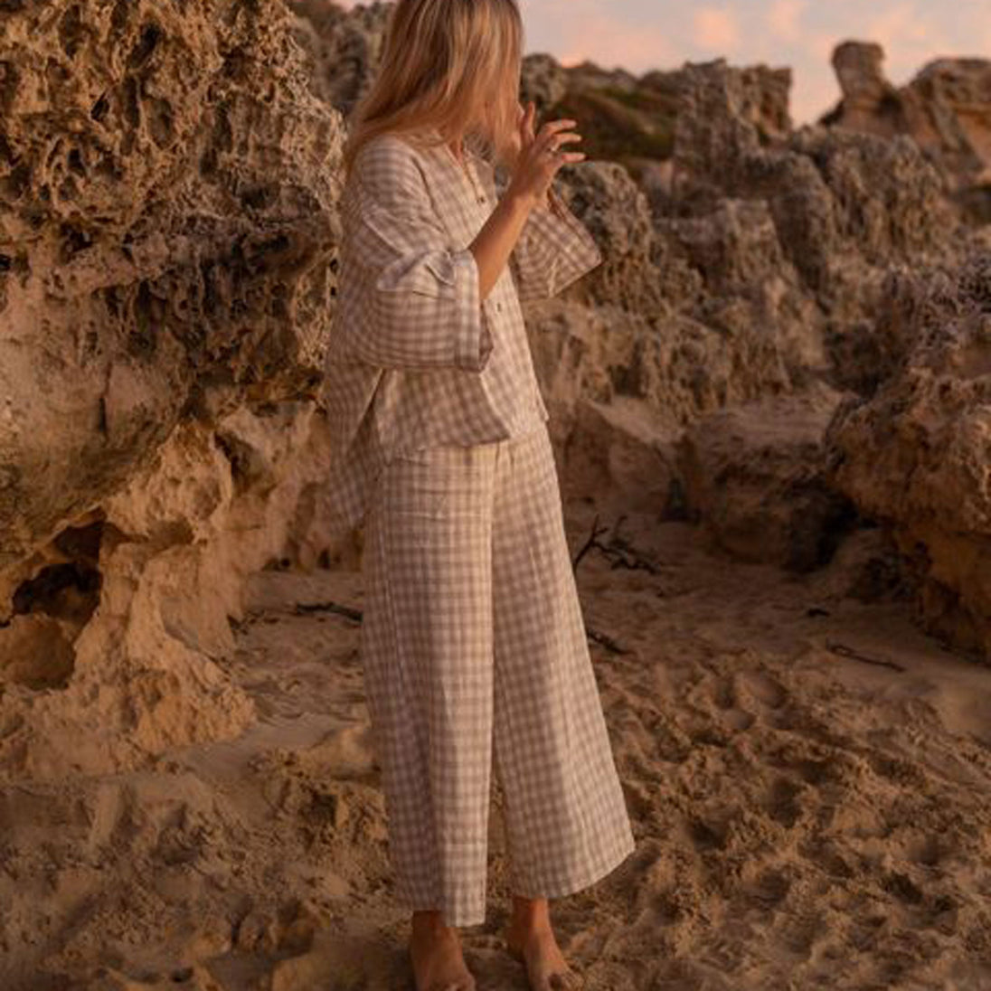 French Flax Linen Lounge Pant in Sky Blue