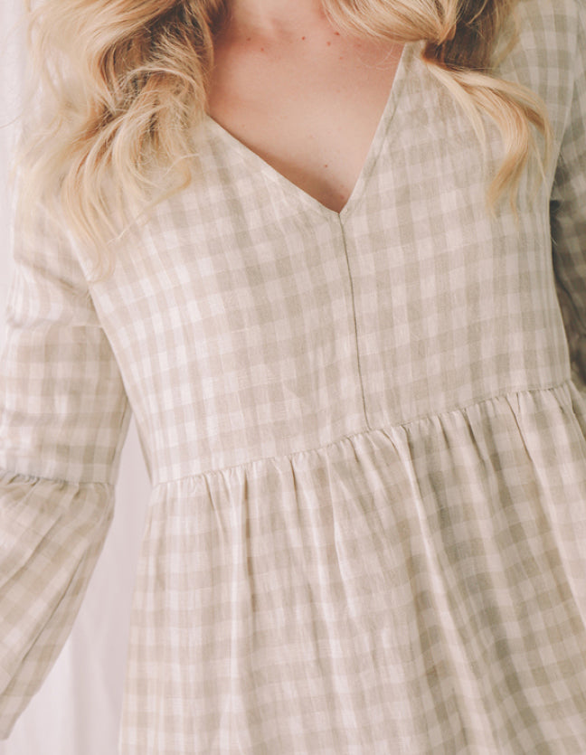 The Stevie Dress in Beige Gingham