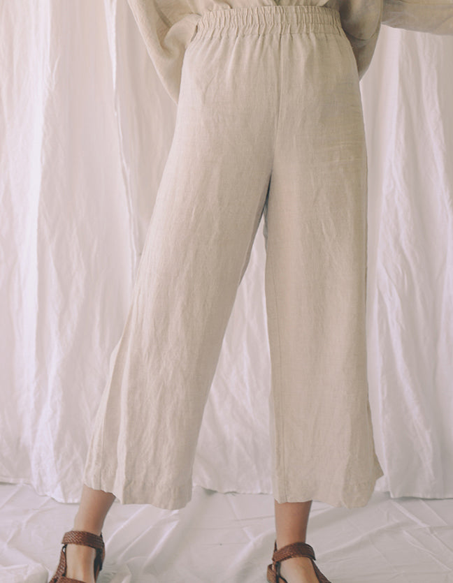 The Poppy Shirt in Beige Gingham and the Lounge Pant in Natural