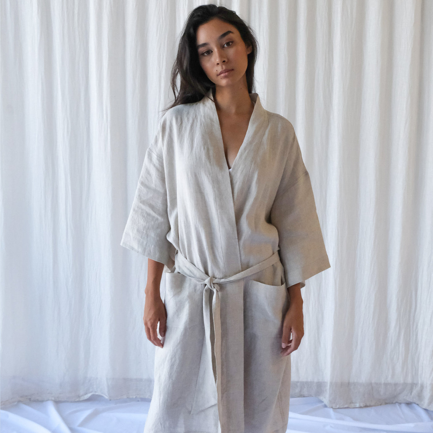 French Flax Linen Robe in Natural
