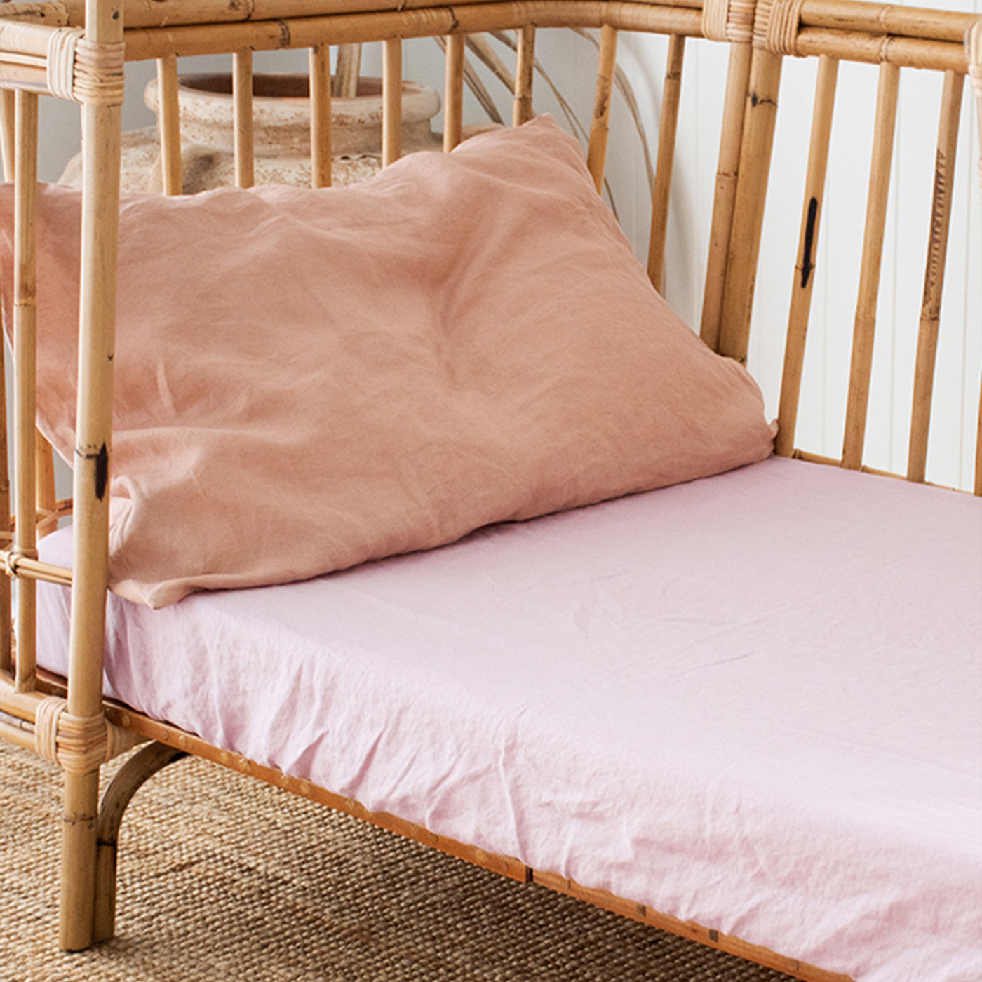 French Flax Linen Cot Sheet in Lilac
