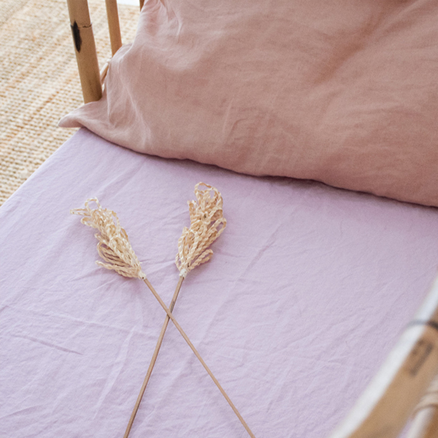 French Flax Linen Cot Sheet in Lilac