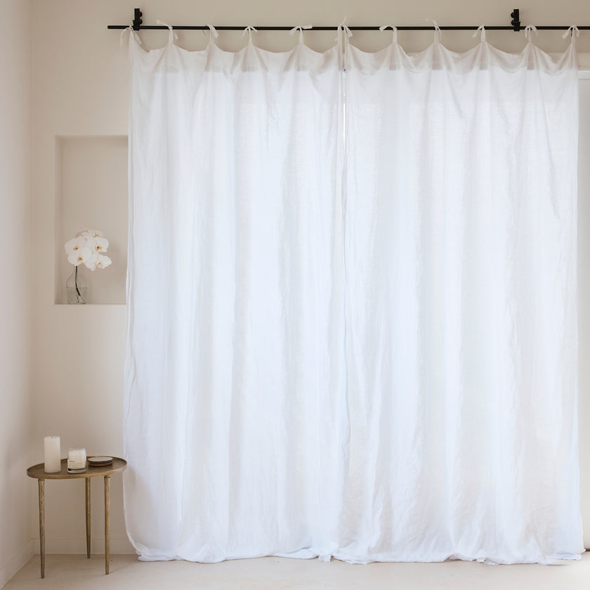French Flax Linen Curtain Set in White