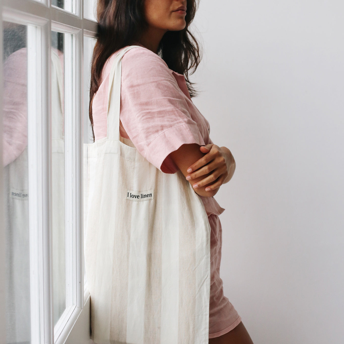 French Flax Linen Market Bag in Natural Thick Stripe